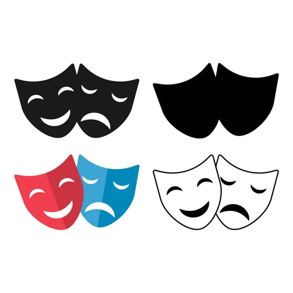 Set Theater Face Mask Icon Emotion Actor Comedy Drama Symbol — Stock Vector