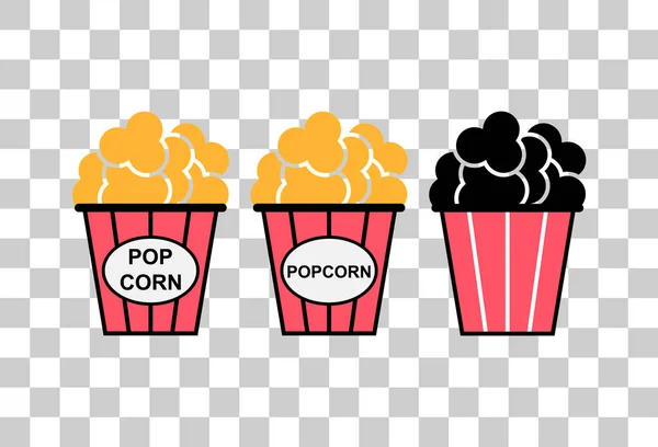 Popcorn Yiyecek Tasarım Simgesi Seti Web Kutusu Abur Cubur Düz — Stok Vektör