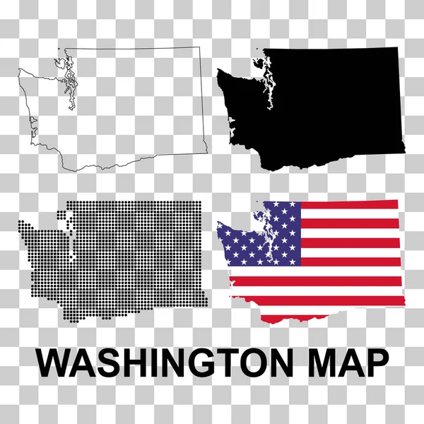 Set Mappe Washington Stati Uniti America Simbolo Concetto Piatto Illustrazione — Vettoriale Stock