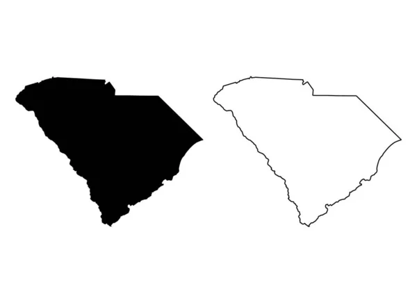 Conjunto Mapa Carolina Sul Estados Unidos América Ilustração Vetorial Símbolo —  Vetores de Stock