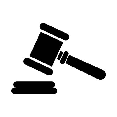 Yargıç çekiç ikonu, hukuk müzayedesi sembolü, tokmak adalet vektör illüstrasyon düğmesi .