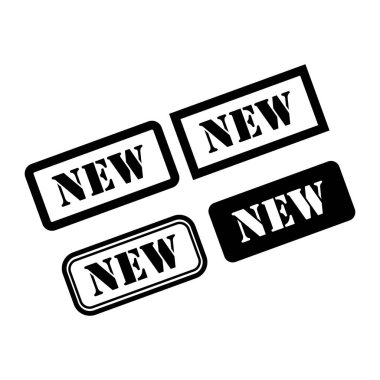 Yeni pul sembolü seti, etiket etiketi işaret düğmesi, metin sancak vektör illüstrasyonu .