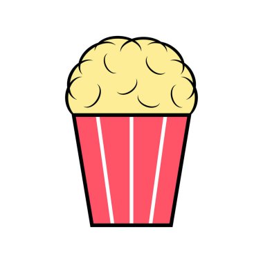 Patlamış mısır tasarım ikonu, web mısır kutusu abur cubur düz vektör çizim elementi .