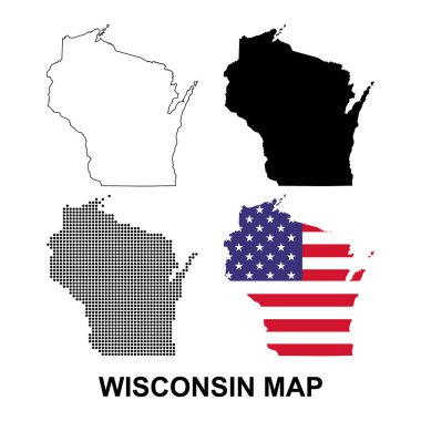 Wisconsin haritası seti, Amerika Birleşik Devletleri. Düz konsept simge vektör çizimi .
