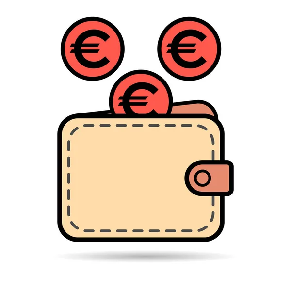 Wallet Euro Icon Shadow Finance Flat Symbol Economy Deposit Cash — Image vectorielle