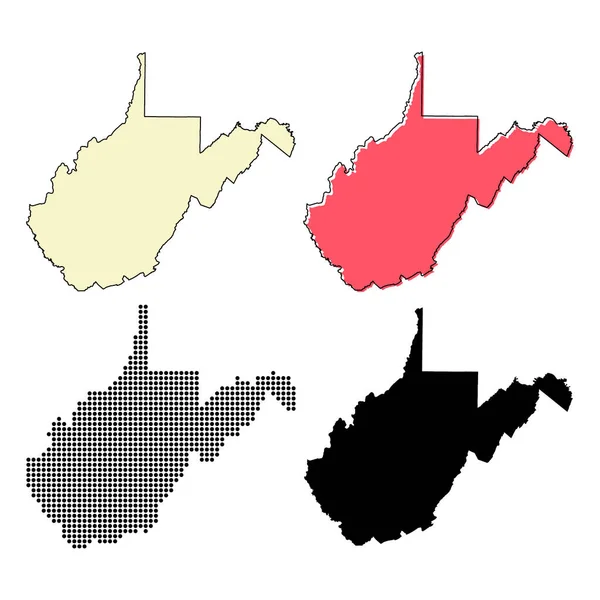 Conjunto Mapas Virgínia Ocidental Estados Unidos América Ilustração Vetorial Símbolo —  Vetores de Stock