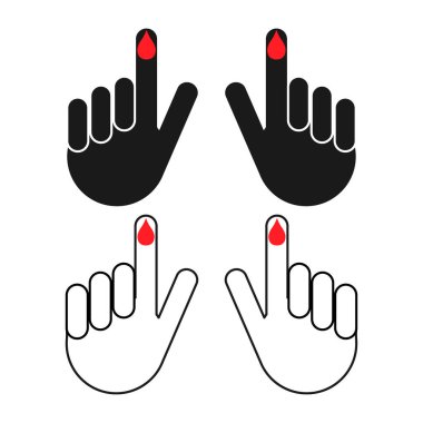 Set of Hand finger with drop blood icon, medical health test symbol, control measurement vector illustration .