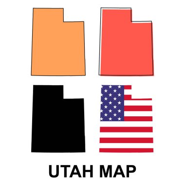 Utah haritası seti, Amerika Birleşik Devletleri. Düz konsept simge vektör çizimi .
