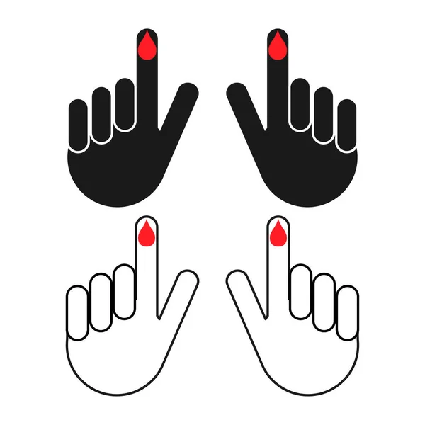 Set Hand Finger Drop Blood Icon Medical Health Test Symbol — Stock Vector