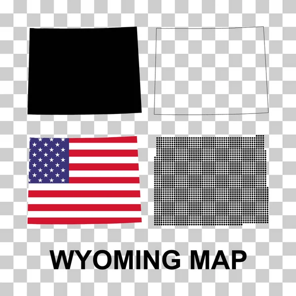 Set Mappe Del Wyoming Stati Uniti America Concetto Piatto Icona — Vettoriale Stock