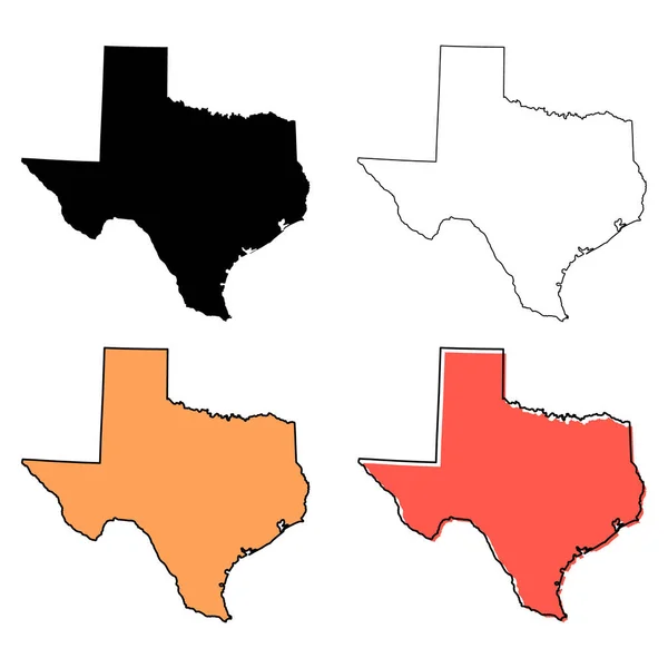 Set Van Texas Kaart Vorm Verenigde Staten Van Amerika Platte — Stockvector