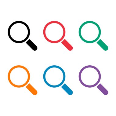 Büyüteç simgesi seti, yakınlaştır odak sembolü bul, loupe web ekipmanı işaret çizelgesi illüstrasyonu .