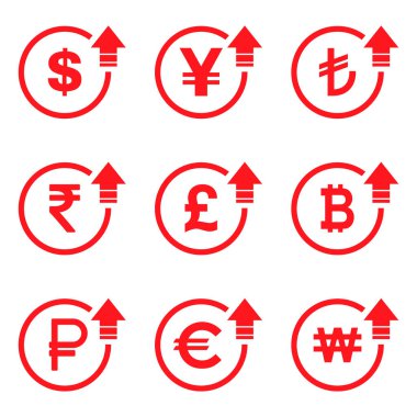 Cost symbol dollar euro increase icon. Income vector symbol image isolated on background . clipart