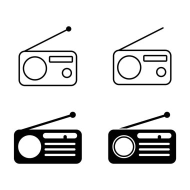 Set of Retro radio station icon, flat isolated music sound media button, web vector illustration .