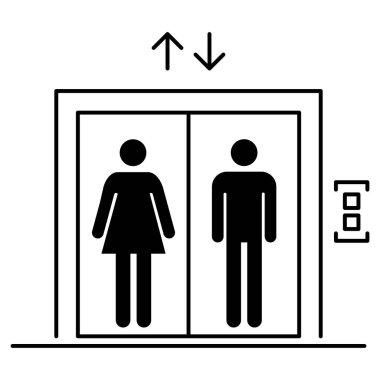 Asansör simgesini kaldırın, grafik tasarım giriş işareti, bina kapısı sembolü illüstrasyonu .