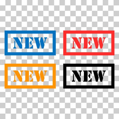 Yeni pul sembolü seti, etiket etiketi işaret düğmesi, metin sancak vektör illüstrasyonu .