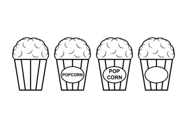 Popcorn yiyecek tasarım simgesi seti, web kutusu abur cubur düz vektör illüstrasyon ögesi .