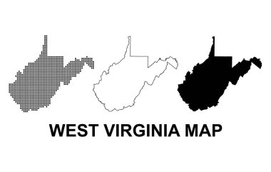 Batı Virginia haritası seti, Amerika Birleşik Devletleri. Düz konsept simge vektör çizimi .