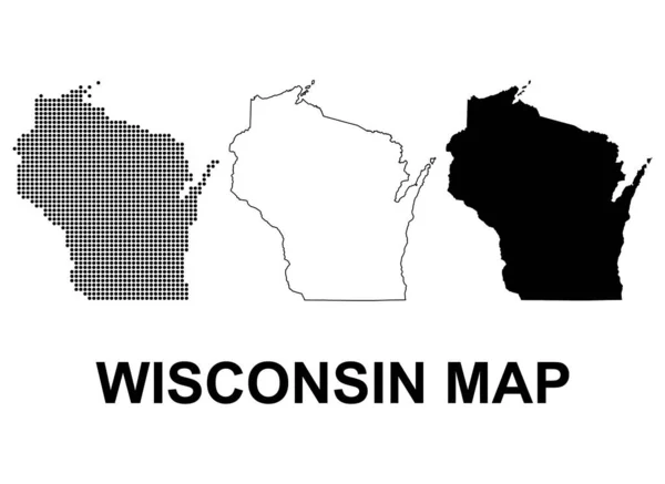 Uppsättning Wisconsin Kartform Amerikas Förenta Stater Platt Begrepp Ikon Symbol — Stock vektor