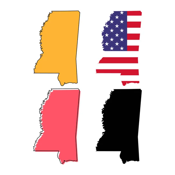Conjunto Mapas Mississippi Estados Unidos América Ilustração Vetorial Ícone Conceito —  Vetores de Stock