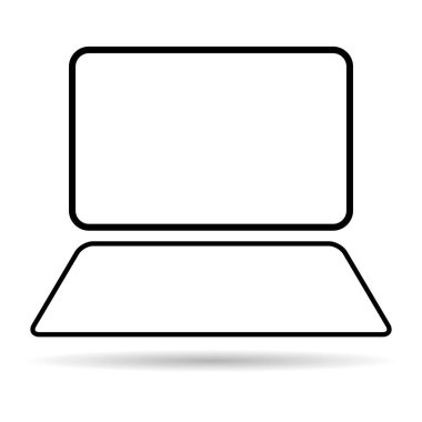 Laptop düz web simgesi gölgesi, dizüstü bilgisayar teknolojisi sembolü, boş ekran vektör illüstrasyonu .