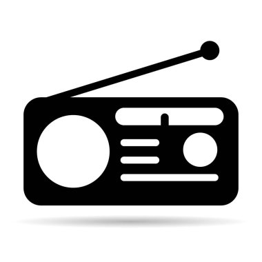 Retro radio station icon shadow, flat isolated music sound media button, web vector illustration .