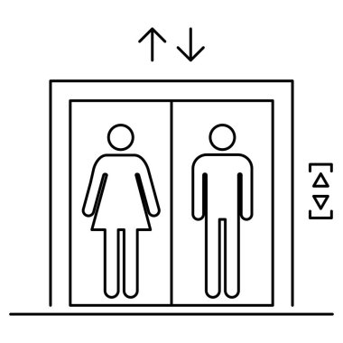 Asansör simgesini kaldırın, grafik tasarım giriş işareti, bina kapısı sembolü illüstrasyonu .