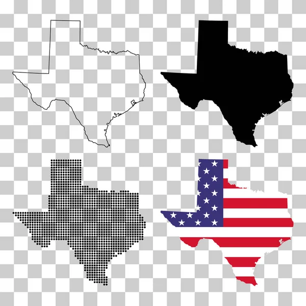 一套得克萨斯州的地图形状 美国的联合州 平面概念矢量说明 — 图库矢量图片