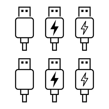 USB dolgu kablo ikonu teknolojisi, bağlantı aygıtı işareti, elektronik taşınabilir sembol, vektör illüstrasyon ortamı .