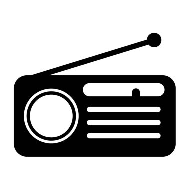 Retro radyo istasyonu simgesi, düz izole müzik sesi ortam düğmesi, web vektör illüstrasyonu .