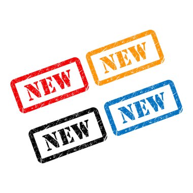 Yeni pul sembolü seti, etiket etiketi işaret düğmesi, metin sancak vektör illüstrasyonu .