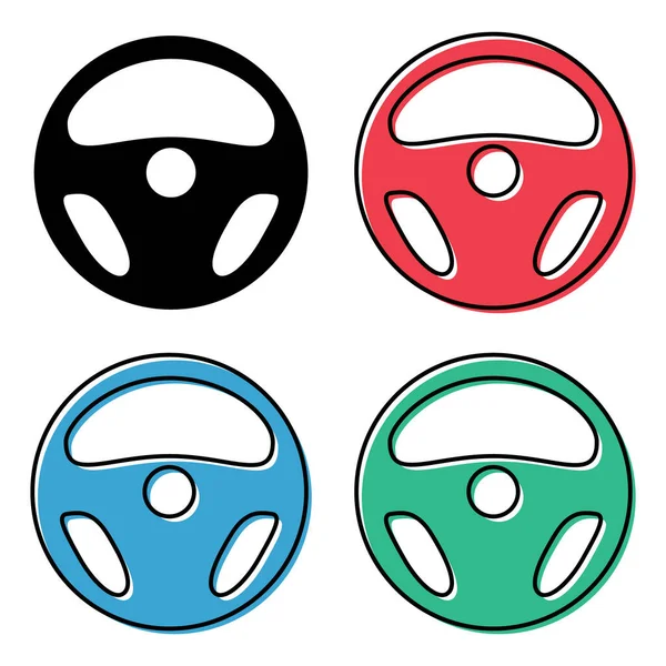 Set Auto Car Steering Wheel Icon Vehicle Tire Rim Symbol — 스톡 벡터