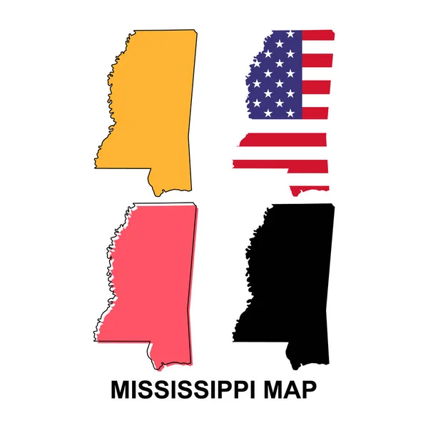 Conjunto Mapas Mississippi Estados Unidos América Ilustração Vetorial Ícone Conceito — Vetor de Stock