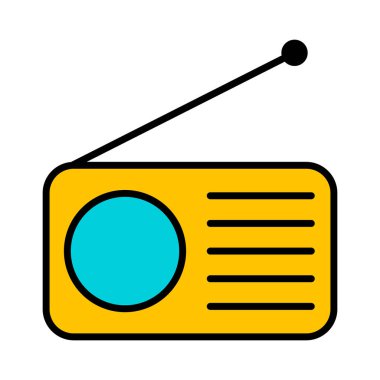 Retro radyo istasyonu simgesi, düz izole müzik sesi ortam düğmesi, web vektör illüstrasyonu .