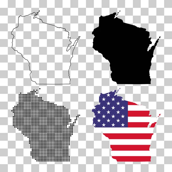Conjunto Wisconsin Forma Mapa Estados Unidos América Ilustração Vetorial Símbolo — Vetor de Stock