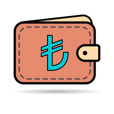 Cüzdan Türk lira ikonu gölge, finans düz sembol, ekonomi mevduat nakit vektör ilüstrasyon işareti .