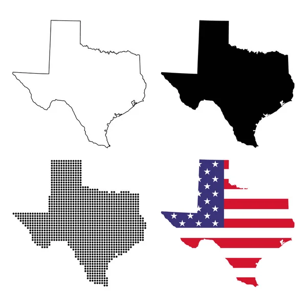 Satz Von Texas Landkarte Form Vereinigte Staaten Von Amerika Flache — Stockvektor