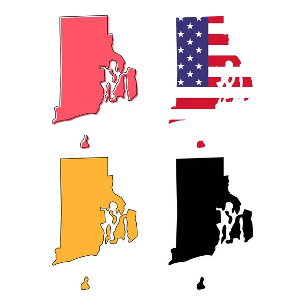 Set Rhode Island Map United States America Flat Concept Symbol — Vector de stock