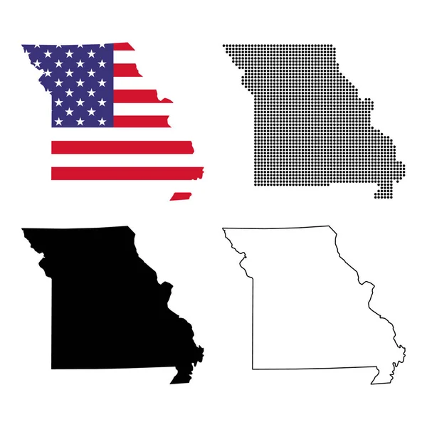 Conjunto Mapa Missouri Estados Unidos América Ilustração Vetorial Ícone Conceito — Vetor de Stock