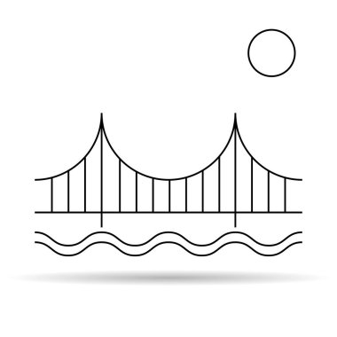 Gölgesi olan siluet köprü simgesi, şehir mimarisi tasarımı, seyahat çizgisi yapı sembolü illüstrasyonu .