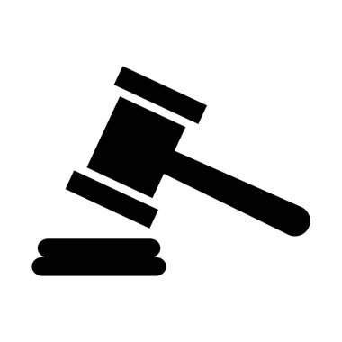 Yargıç çekiç ikonu, hukuk müzayedesi sembolü, tokmak adalet vektör illüstrasyon düğmesi .