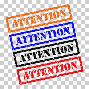 Dikkat pul sembolü seti, etiket etiketi işaret düğmesi, metin sancak vektör illüstrasyonu .