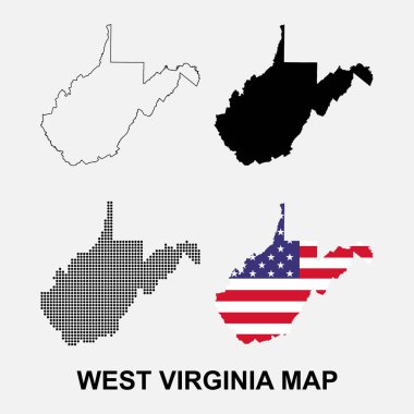 Batı Virginia haritası seti, Amerika Birleşik Devletleri. Düz konsept simge vektör çizimi .