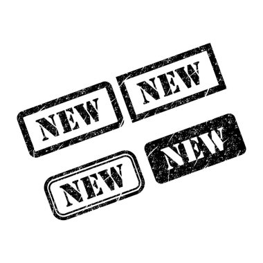 Yeni pul sembolü seti, etiket etiketi işaret düğmesi, metin sancak vektör illüstrasyonu .