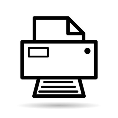 Yazıcı belgesi web gölge simgesi, yazdırma makinesi teknolojisi düz işaret gösterimi .