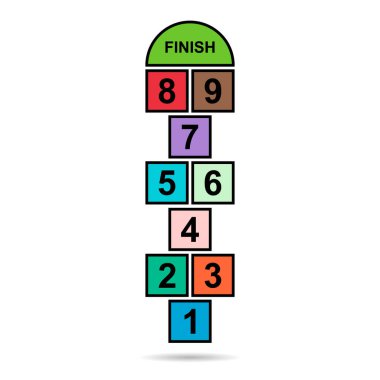 Hopscotch outdoor shadow icon, fun play jump active game kid, street vector illustration .