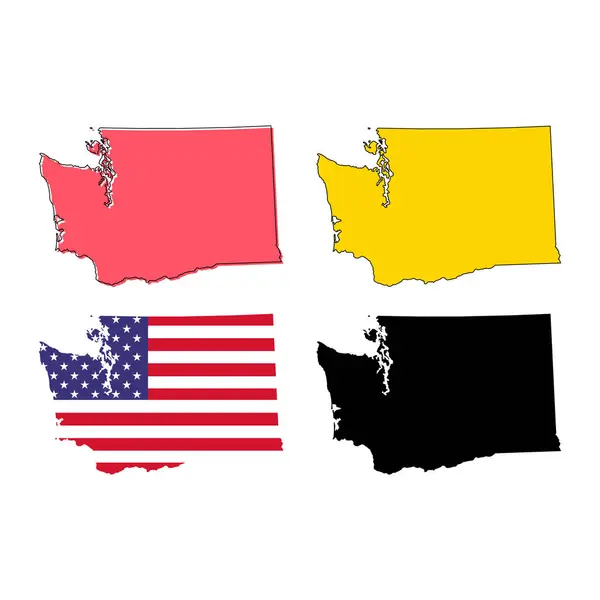 Set Washington Map Shape United States America Flat Concept Symbol — Vettoriale Stock