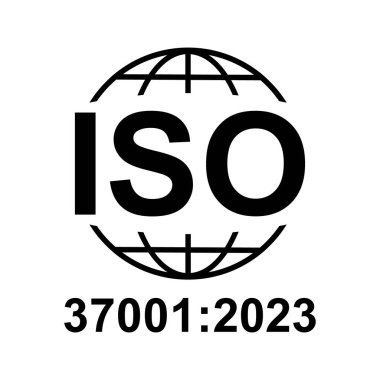 Iso 37001 2023 simgesi. Rüşvet Karşıtı Yönetim Sistemleri. Standart kalite sembolü. Beyaz arkaplanda vektör düğmesi işareti izole edildi .