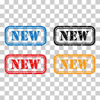 Yeni pul sembolü seti, etiket etiketi işaret düğmesi, metin sancak vektör illüstrasyonu .