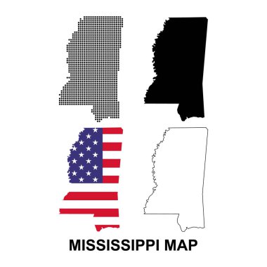 Mississippi haritası seti, Amerika Birleşik Devletleri. Düz konsept vektör çizimi .